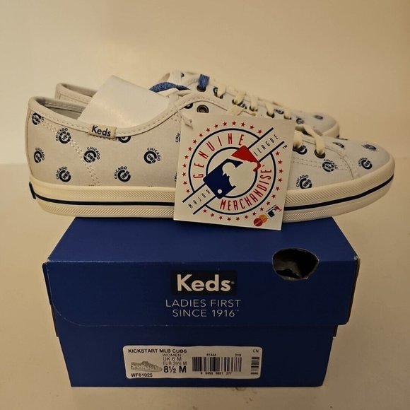 Chicago Cubs Keds White Kickstart Repeat Logo Sneakers Shoes Women's Size 8.5 - Picture 1 of 6